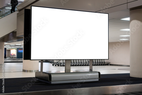 Fototapeta Naklejka Na Ścianę i Meble -  blank mock up signboard for billboard banner display station or terminal at airport. Copy space in Media informationfor traveler of transport in Don Muang, Thailand