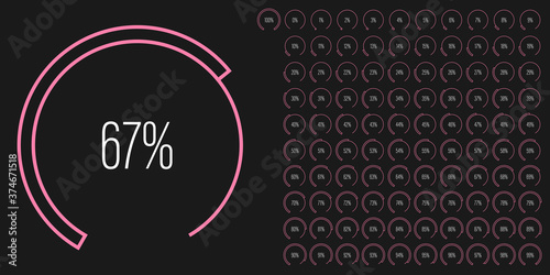 Set of circular sector percentage diagrams meters from 0 to 100 ready-to-use for web design, user interface UI or infographic - indicator with pink