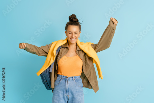 young woman on bright color background