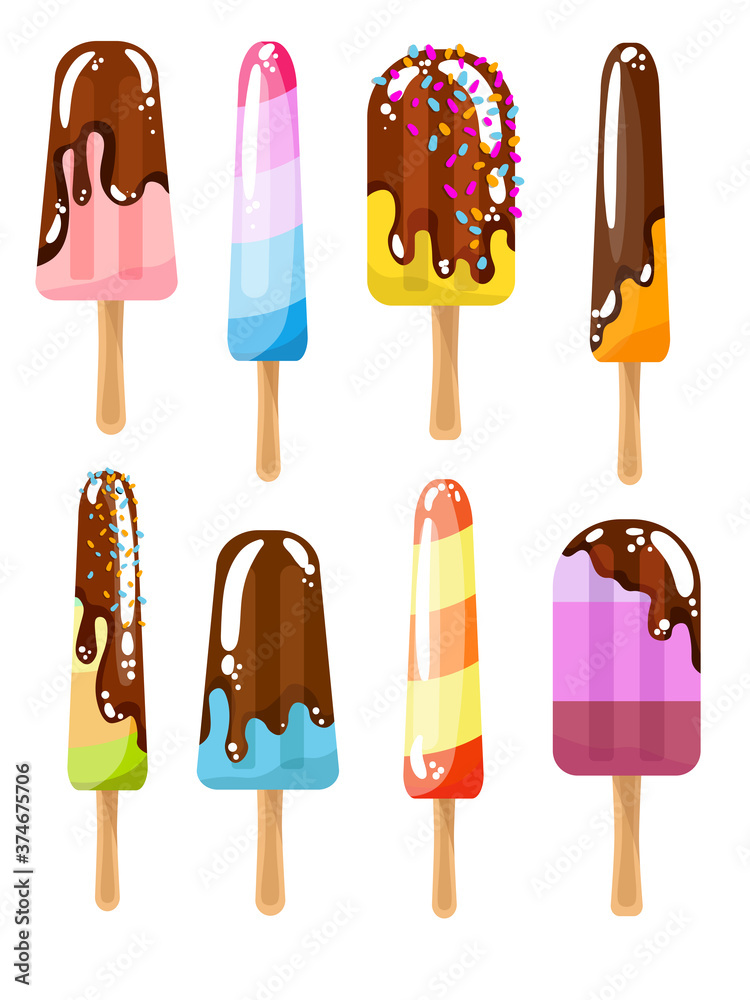 Colorful collection of fruit ice cream on a white background Colorful collection of fruit ice cream on a white background