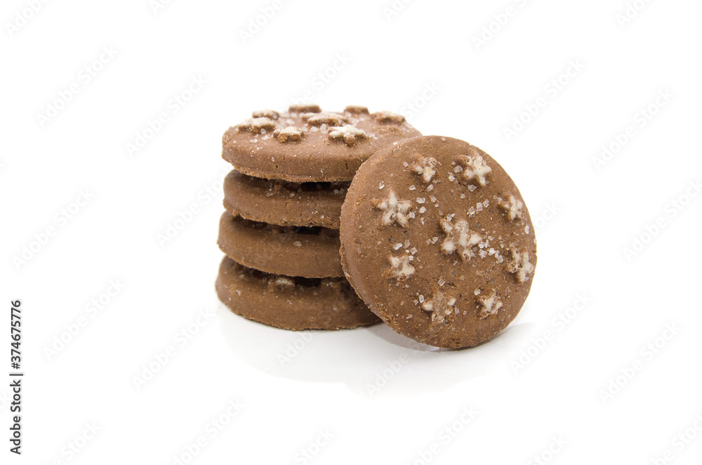 Chocolate chip cookies on a white background. Stack of cookies. Chocolate chip cookies on a white background. Stack of cookies.