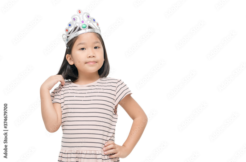 Asian cute girl wearing a crown and a brown dress isolated Asian cute girl wearing a crown and a brown dress isolated