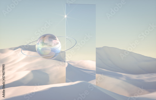 Quadro su tela Abstract winter scene with geometrical forms, arch with a podium in natural light