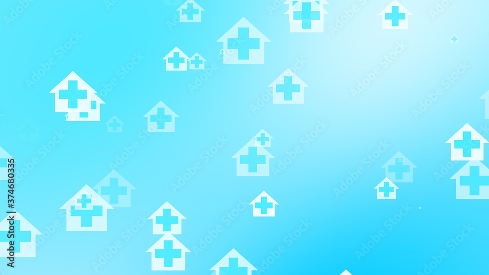 Medical health blue cross on home pattern background. Abstract banners with prevent virus infection and healthcare stay home concept. Medical health blue cross on home pattern background. Abstract banners with prevent virus infection and healthcare stay home concept.