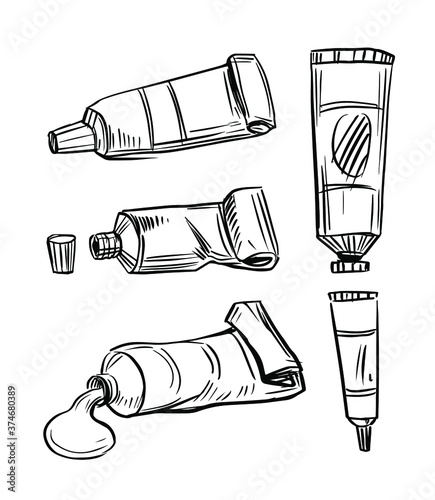Set of tubes. Tubes of paint. Vector sketch illustration