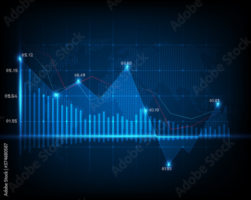 Stock market exchange analysis or forex graph business and finance money losing moving economic inflation deflation investment loss crash illustration eps10 vector