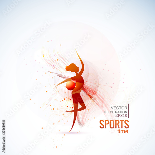 Vector illustration gymnast girls force. Abstract background for banner.