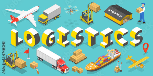 3D Isometric Flat Vector Conceptual Illustration of Global Logistics and Freight Transportation, Cargo Delivery Service.