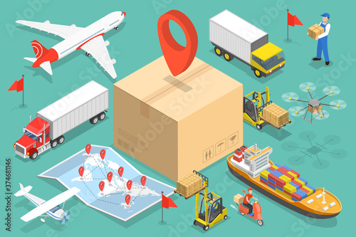3D Isometric Flat Vector Conceptual Illustration of International Cargo Delivery, Logistics and Transportation.