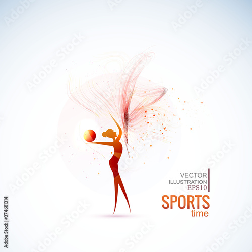 Vector illustration gymnast girls force. Abstract background for banner.