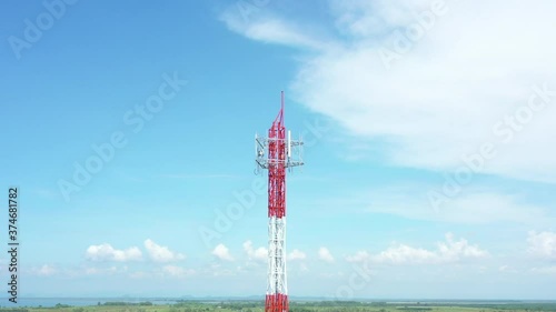 Footage 4k B-roll Aerial drone view of tower antennas Telecommunication cell phone, radio transmitters of cellular 5g 4g mobile and smartphones