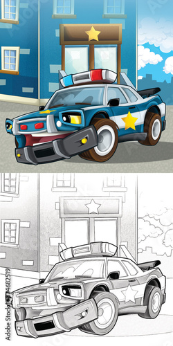 Cartoon sketch happy and funny police car - illustration