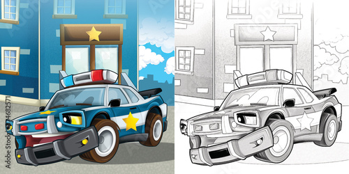 Cartoon sketch happy and funny police car - illustration © honeyflavour