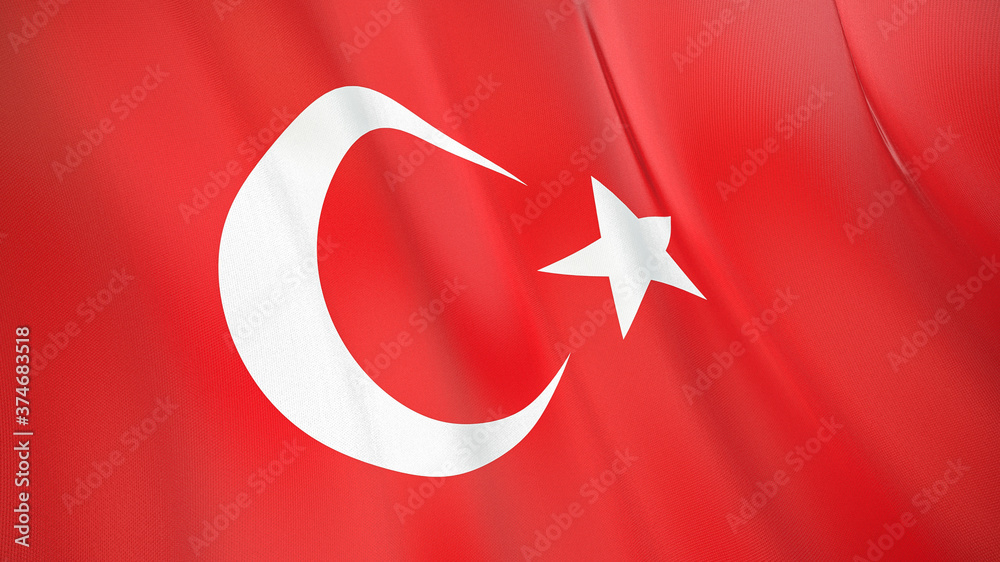 The flag of Turkey. Waving silk flag of Turkey. High quality render. 3D illustration