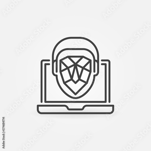 Face Recognition and Authentication on Laptop vector thin line concept icon or design element