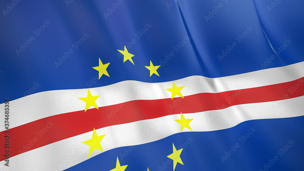Naklejka premium The flag of Cape Verde. Waving silk flag of Cape Verde. High quality render. 3D illustration