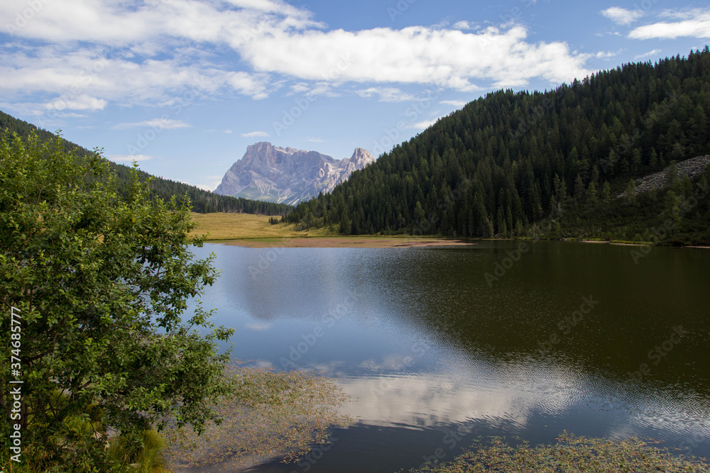 DOLOMITES LANDSCAPE.. View from the walk from the forest path