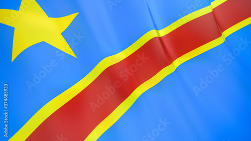 The flag of DR Congo. Waving silk flag of DR Congo. High quality render. 3D illustration photo