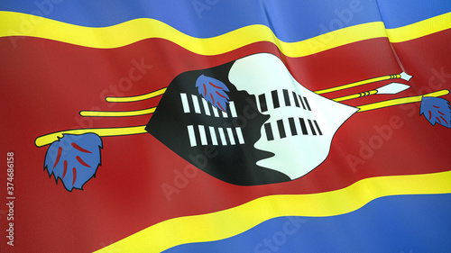 The flag of Eswatini. Waving silk flag of Eswatini. High quality render. 3D illustration photo