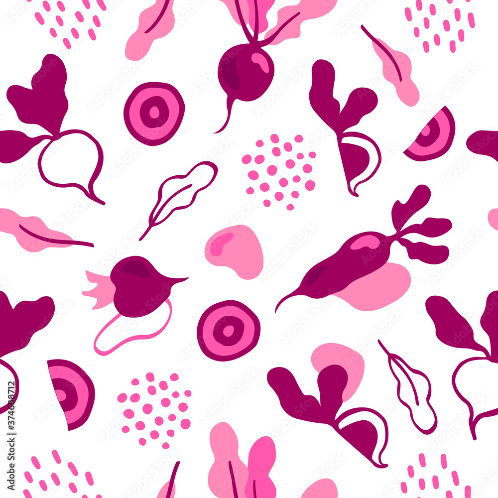 Seamless hand drawn beetroot vector pattern in cartoon style. Vegetable ...