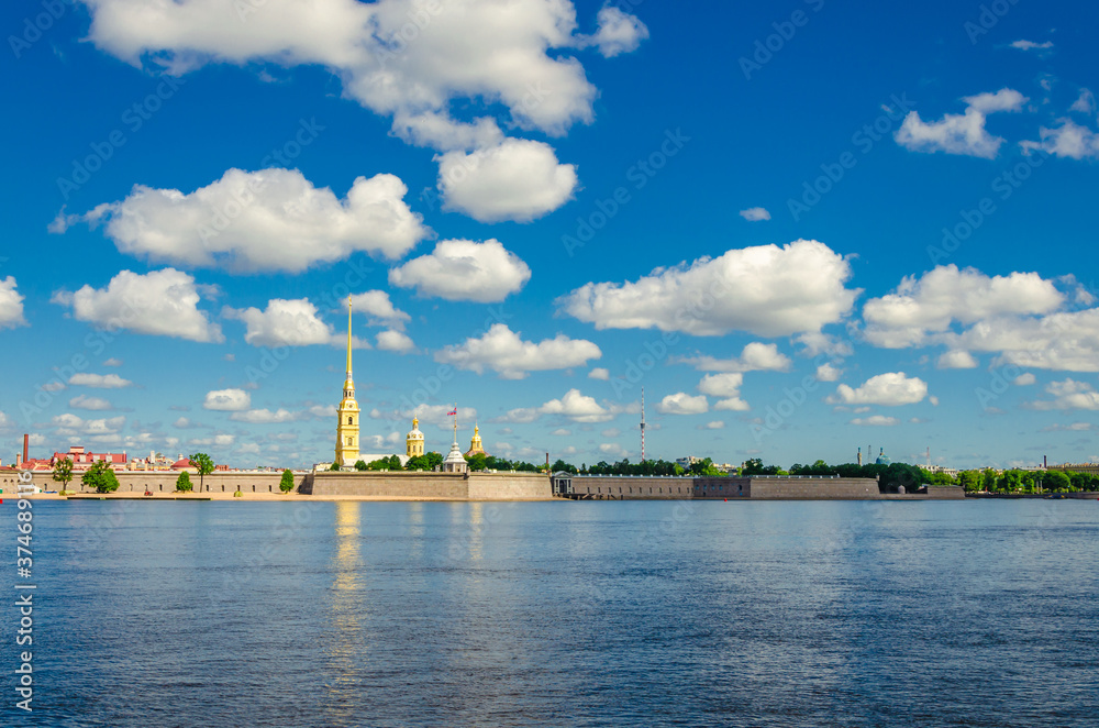 Ancient Peter and Paul fortress on the river in Saint Petersburg.