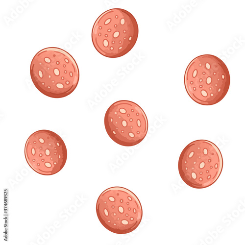 Sliced salami sausage slices for pizza making