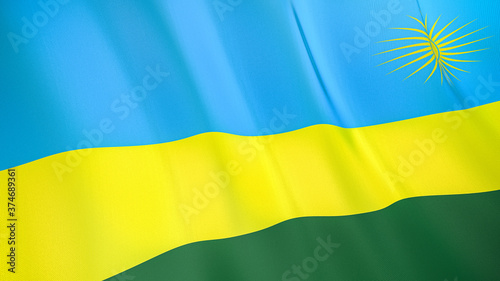 The flag of Rwanda. Waving silk flag of Rwanda. High quality render. 3D illustration photo