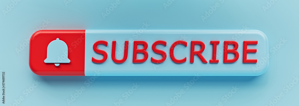 Subscribe, bell button. subscribe to channel, blog. Social media Marketing background. 3d rendering