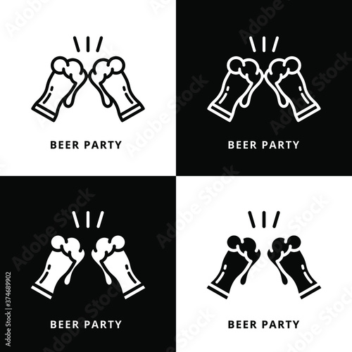 Beer Party Vector Illustration. Drink Alcohol Cheers Logo Icon Design Line And Glyph Style
