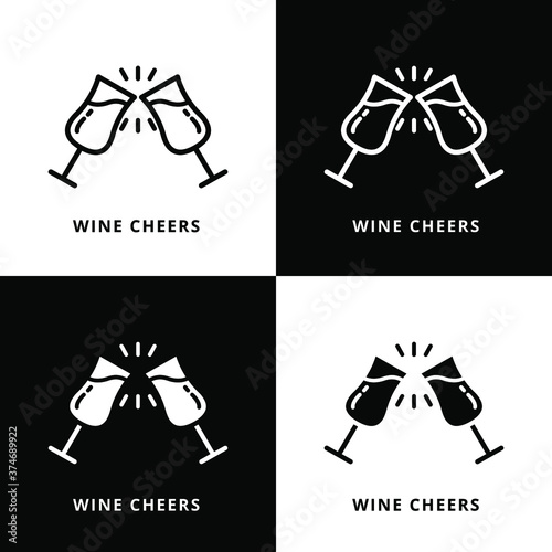 Wine Cheers Party Vector Illustration. Wineglass Drink Alcohol Party Logo Icon Design Line And Glyph Style 