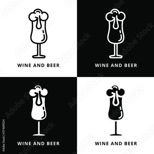 Beer And Wine Glass Vector Symbol Illustration.Wine Drink Party Logo Icon Design Line And Glyph Style
