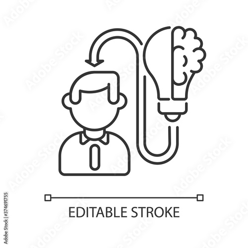 Mental ability linear icon. Creative thinking, idea generation, brainstorm thin line customizable illustration. Contour symbol. Smart worker vector isolated outline drawing. Editable stroke