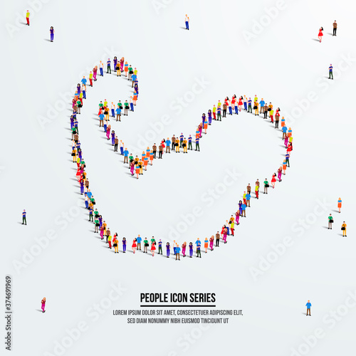 Strong power or muscular arm or biceps concept. A large group of people form to create a shape strong muscular arm. People icon series. Vector illustration.
