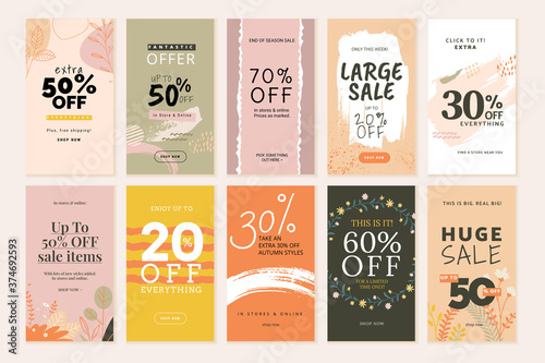 Social media sale banners and web ads templates set. Vector illustrations for website and mobile banners, print material, newsletter designs, coupons, marketing.