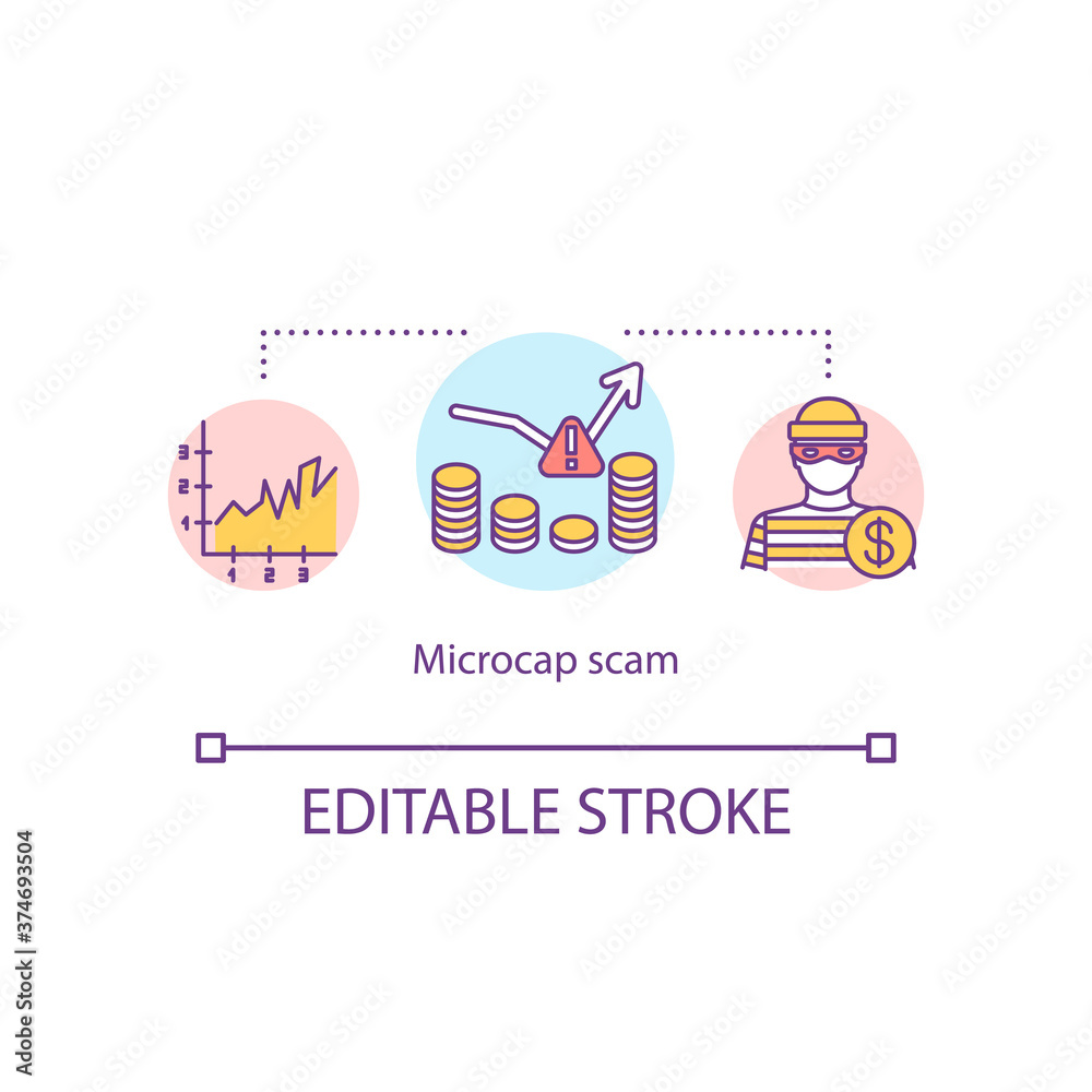 Microcap scam concept icon. Stock market trading risks idea thin line illustration. Investment fraud. Illegal financial schemes. Vector isolated outline RGB color drawing. Editable stroke