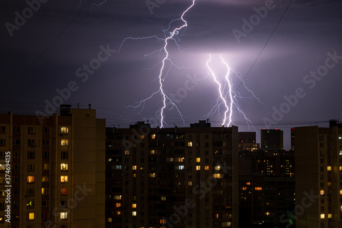 Lightning on the rooftops in the city