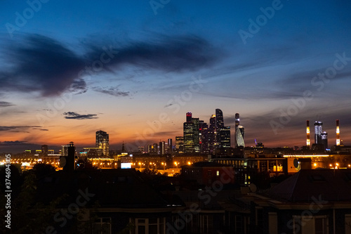 Moscow city by the night in august