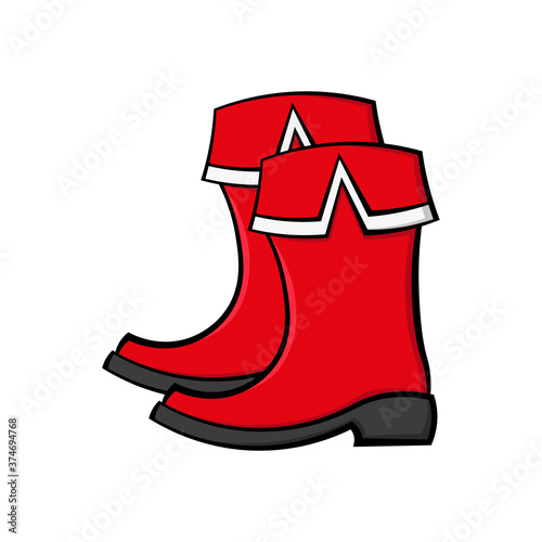 Red boots icon. Side view. Colored contour silhouette. Vector flat graphic hand drawn illustration. The isolated object on a white background. Isolate.