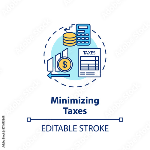 Minimizing taxes concept icon. Business management, investment tips idea thin line illustration. Financial literacy, decreasing tax fees. Vector isolated outline RGB color drawing. Editable stroke