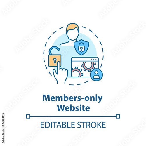 Members only website concept icon. Internet business, membership program idea thin line illustration. Limited access to online content. Vector isolated outline RGB color drawing. Editable stroke