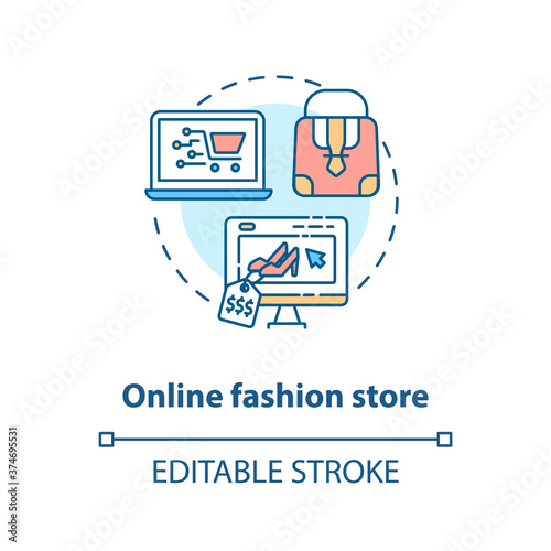 Online fashion store concept icon. Low business investment, startup development idea thin line illustration. Internet boutique, e shopping. Vector isolated outline RGB color drawing. Editable stroke