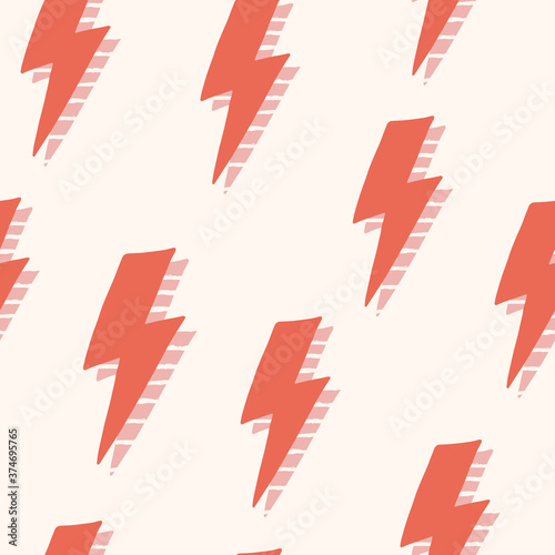 Abstract thunder seamless pattern, vector flash background, hand drawn lightning bolts