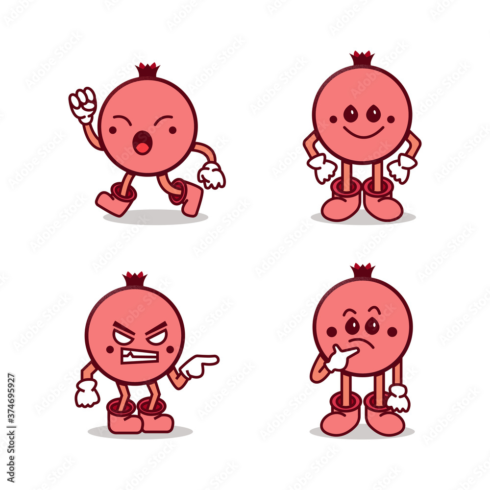 cute pomegranate with different expression