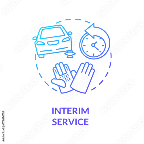 Interim service concept icon. Systematic tech maintenance idea thin line illustration. Worn tyres, faulty light, leaking hoses checking. Vector isolated outline RGB color drawing