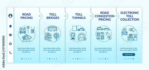 Controlled-access highway onboarding vector template. Road congestion pricing. Electronic toll collection. Responsive mobile website with icons. Webpage walkthrough step screens. RGB color concept