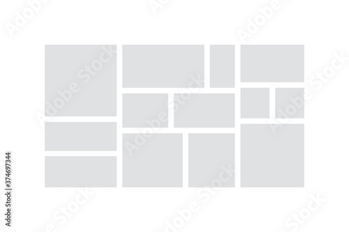 Photo collage. Minimalist mood board mock up and photo album page, branding presentation layout. Vector illustration portfolio brand template or image collection on wall mosaics