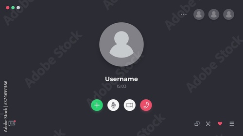 Videocall interface. Online webinar or video conference screen ui, video call realistic mockup. Vector concept video chat interface template photo