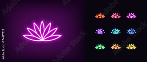 Neon lotus flower icon. Glowing neon lotus symbol, water lily