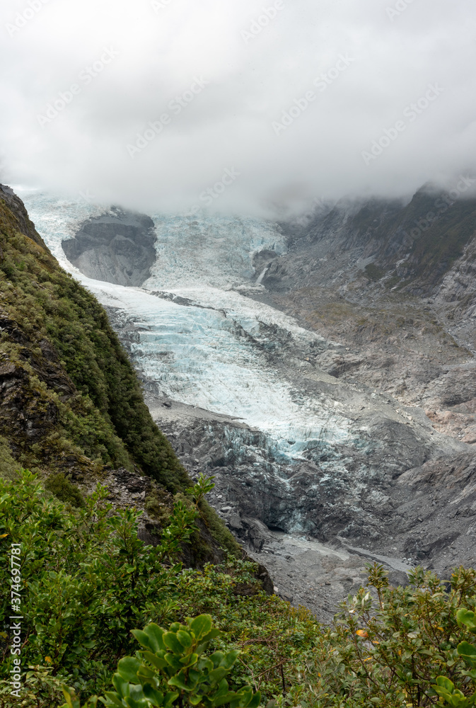 Panoramic view of Franz Josef glacier from Roberts Point, West Coast/South Island/New Zealand