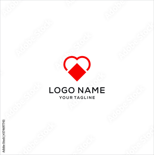 heart or love and diamond logo design vector 
